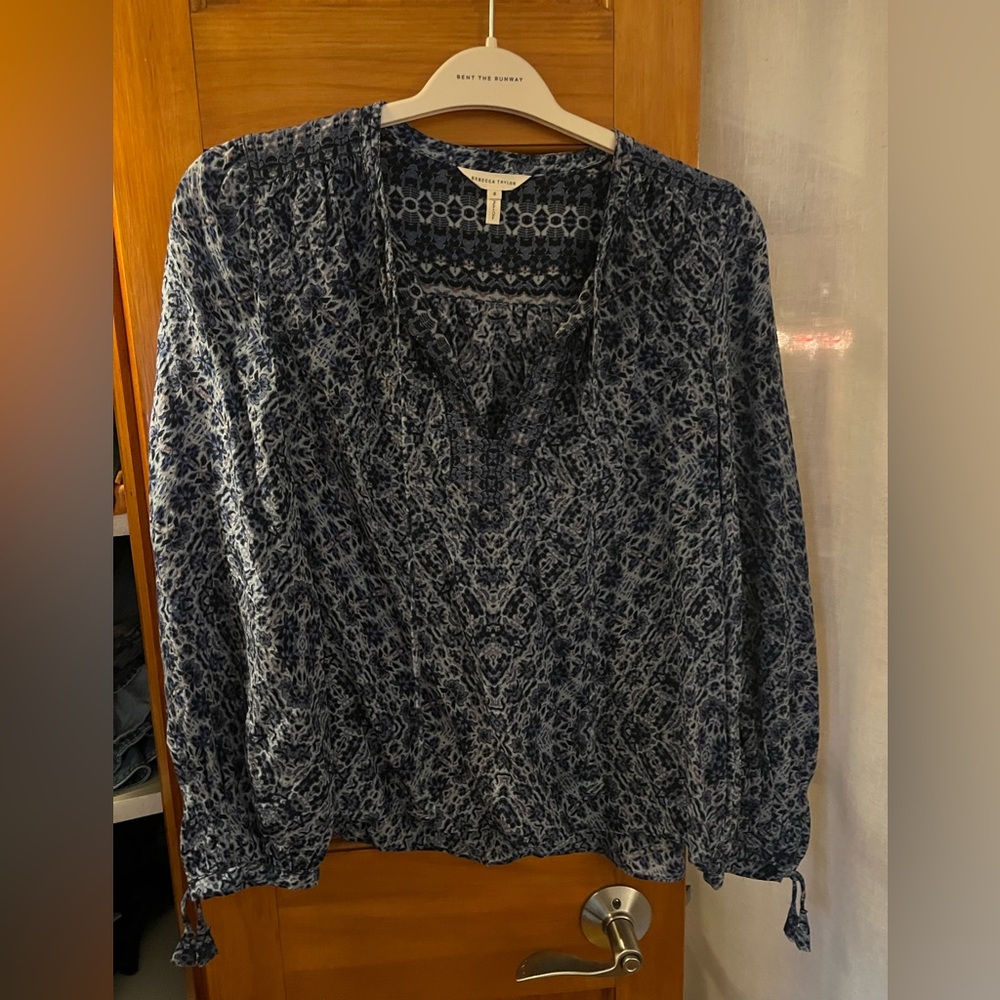 Rebecca Taylor Chiffon Blue Patterned Blouse- Size 6